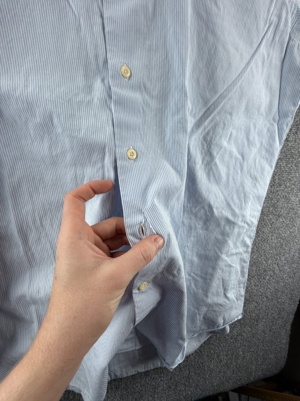 David Donahue Cotton Trim 16.5 32/33 Striped Blue Long Sleeve Mens Shirt Spread - Picture 14 of 15